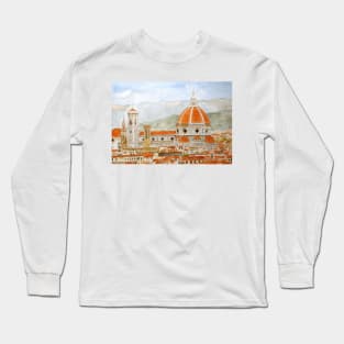 Italy Florence Cathedral Duomo watercolor painting with background Long Sleeve T-Shirt